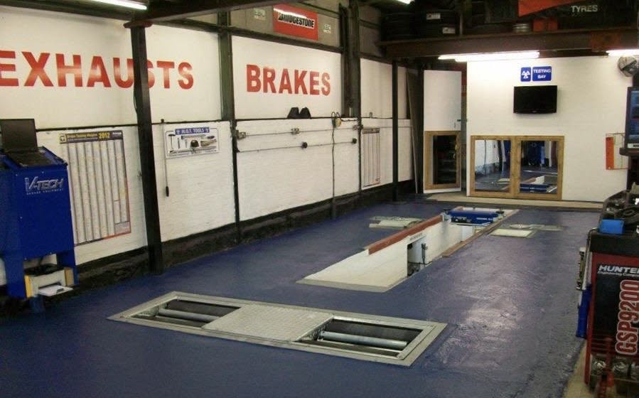 MOT and brake testing bays inside the workshop